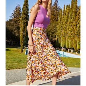 Amour Vert Silk “Blaze” Midi Skirt